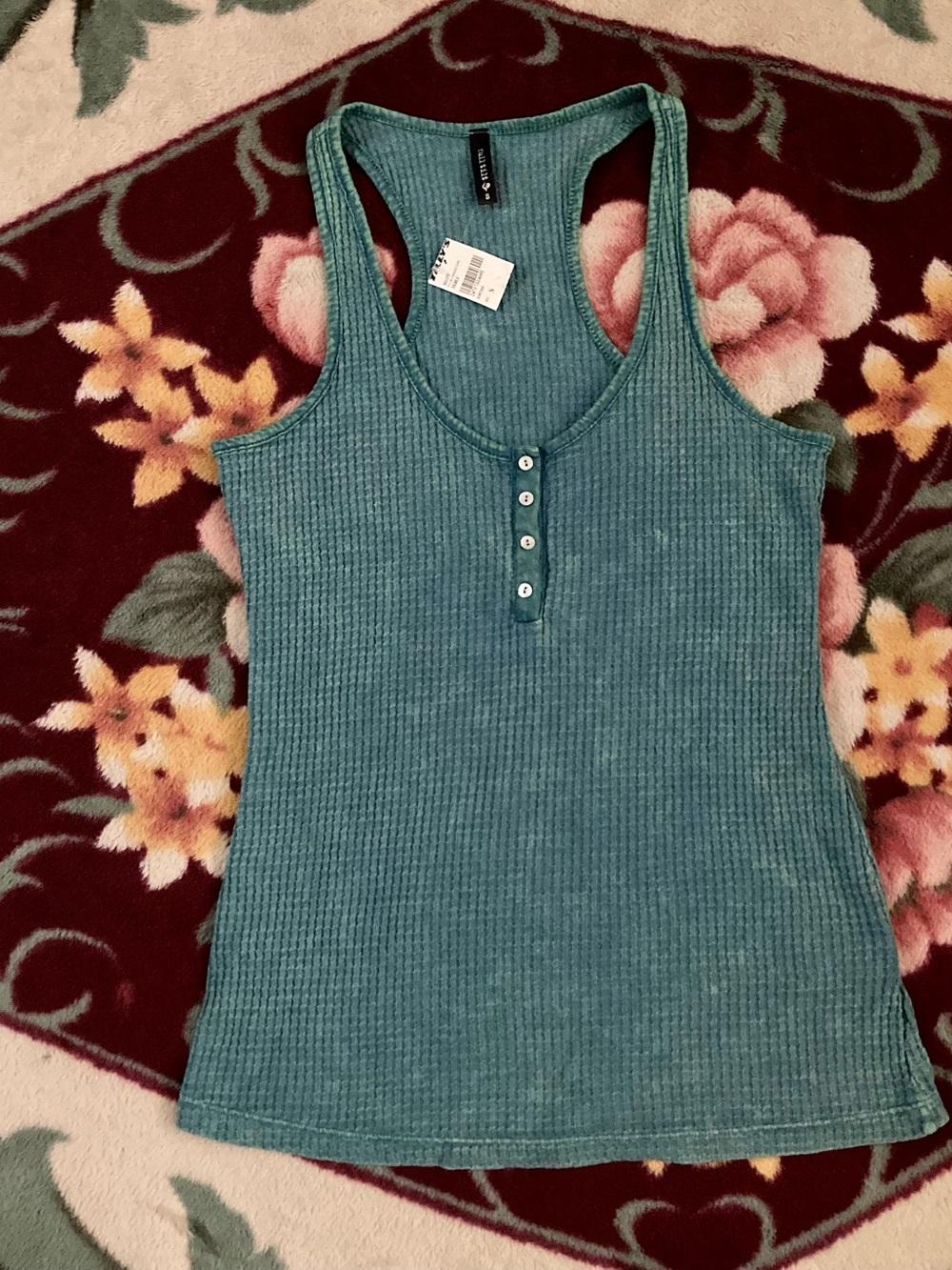 New Full Tilt Teal Ribbed button front racer back oversized y2k Tank Top